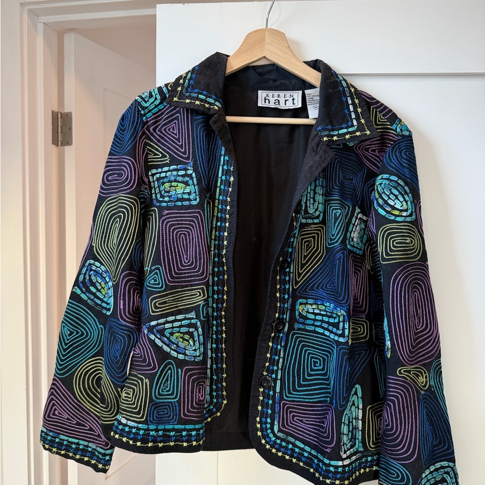KEREN hart Vibrant Blue and Green Patterned Blazer